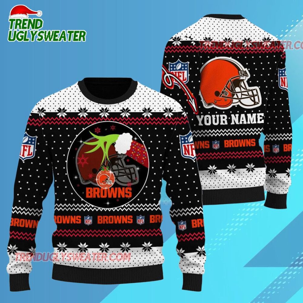 Cleveland Browns Nfl Grinch Hands Personalized Ugly Christmas Sweater