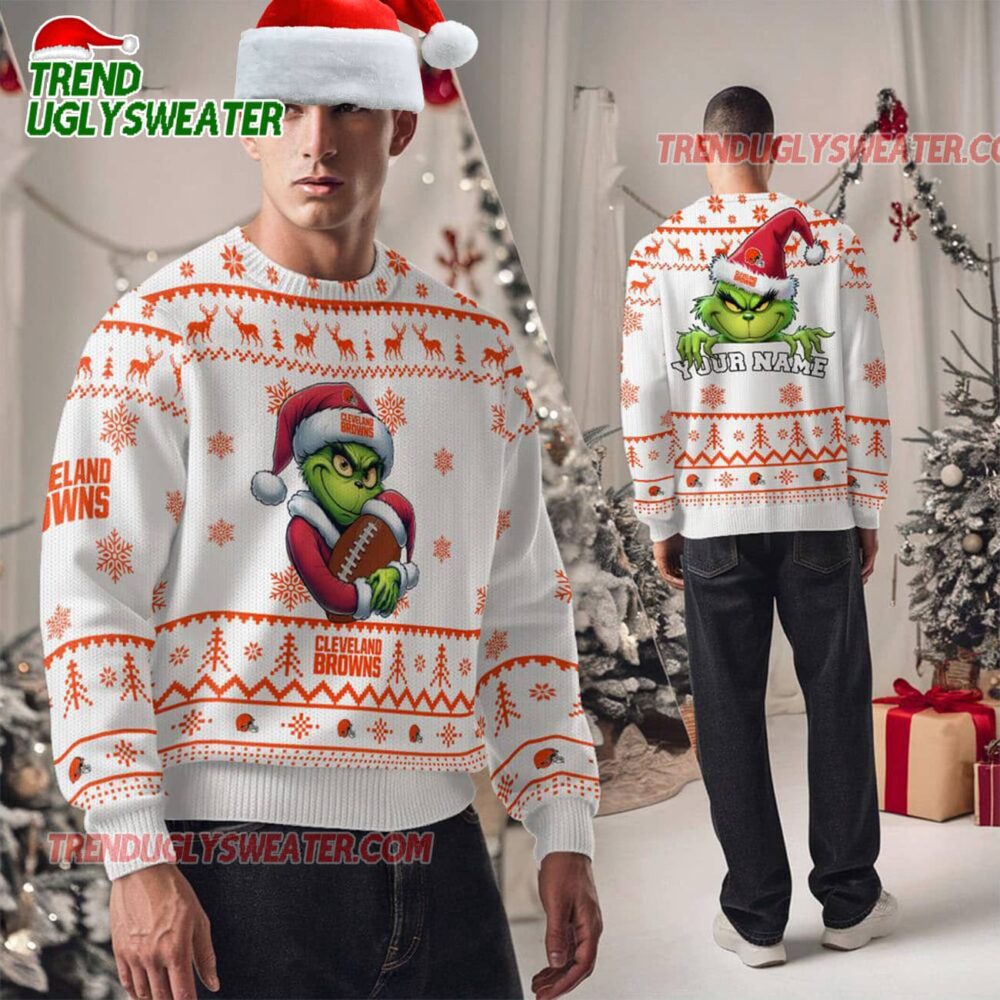 Cleveland Browns Nfl Grinch Santa Hats Ugly Christmas Sweater