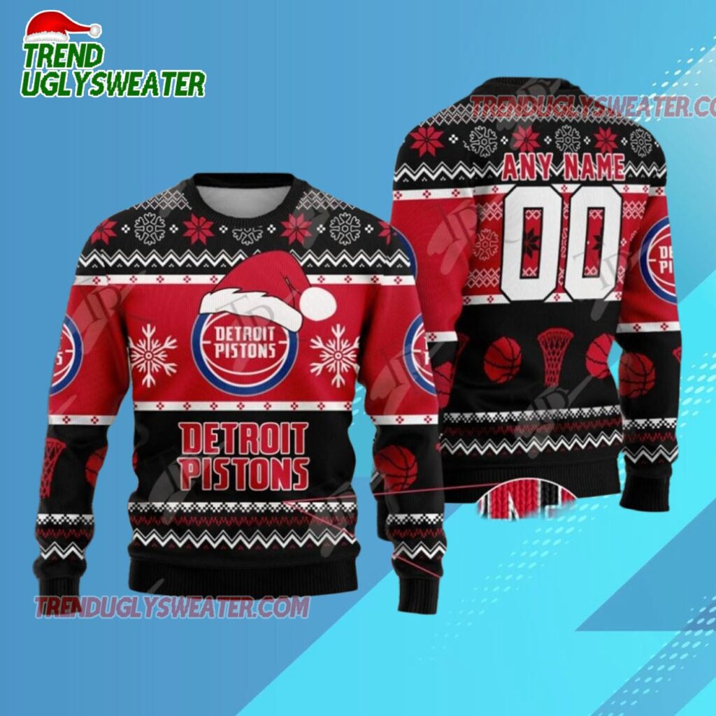 Detroit Pistons Frosty Hoops Ugly Christmas Sweater 1