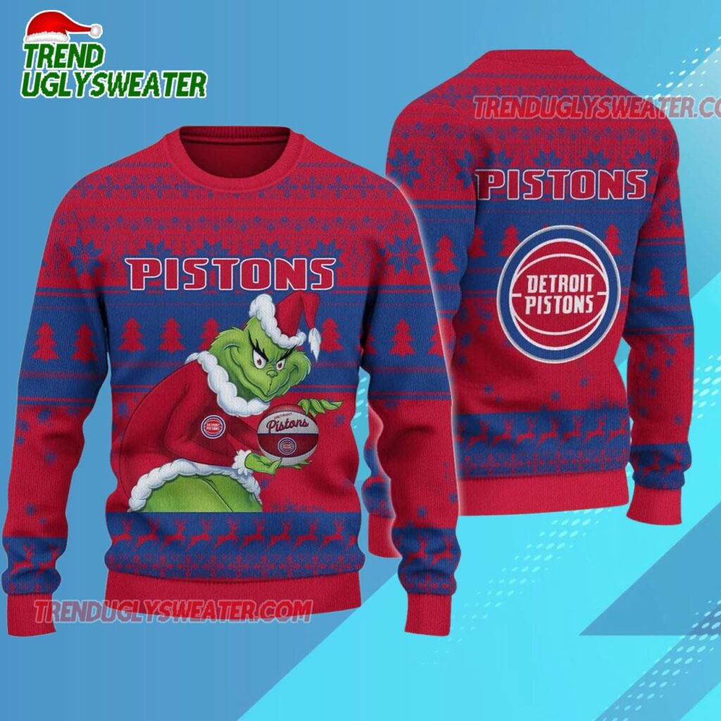Detroit Pistons Grinch Stolen Ugly Christmas Sweater 1