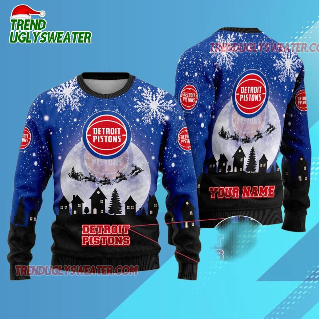Detroit Pistons Sleigh Ride Slam Ugly Christmas Sweater 1