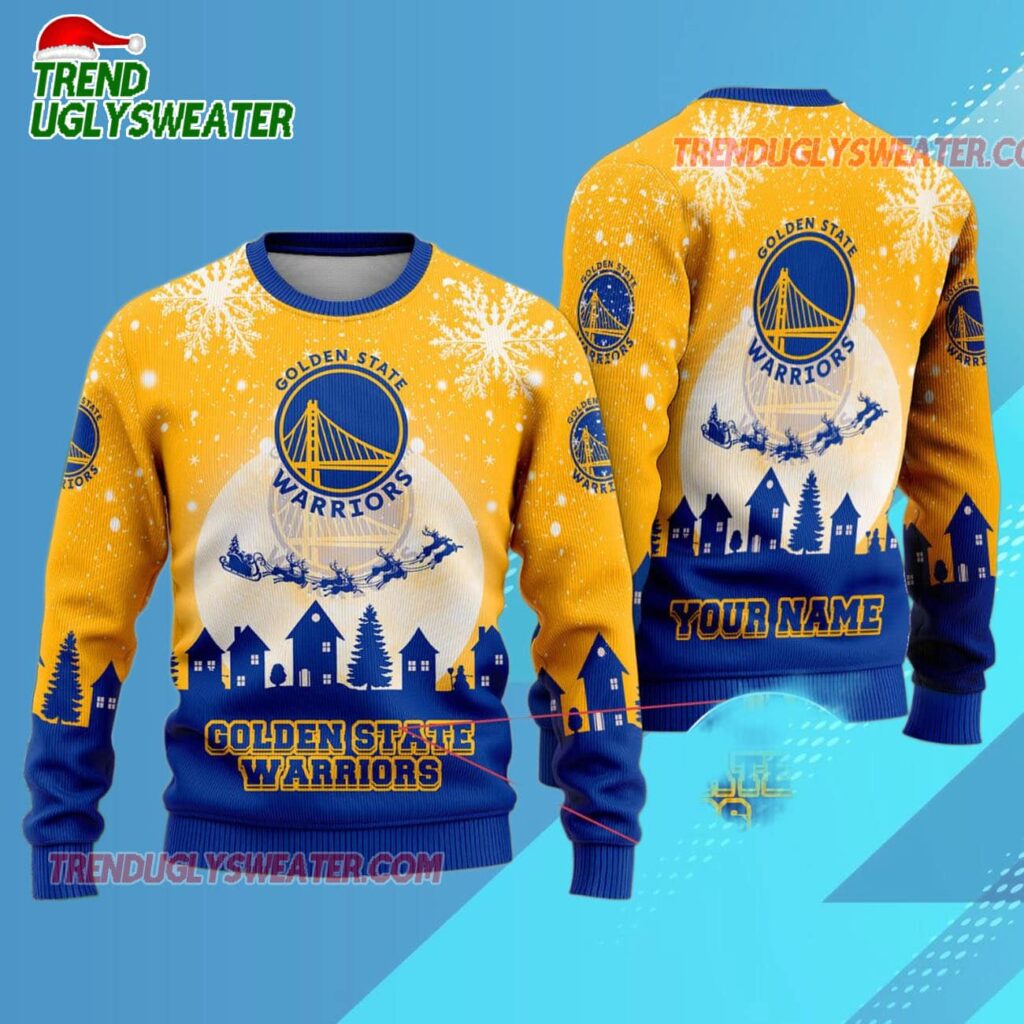 Golden State Warriors Sleigh Ride Slam Ugly Christmas Sweater 1