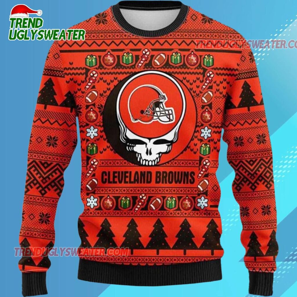 Grateful Dead X Nfl Cleveland Browns Stealie Logo Ugly Christmas Sweater 2