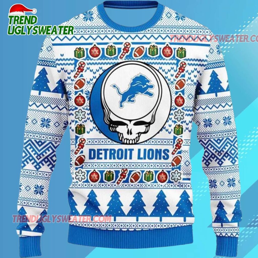 Grateful Dead X Nfl Detroit Lions Stealie Logo Ugly Christmas Sweater 2