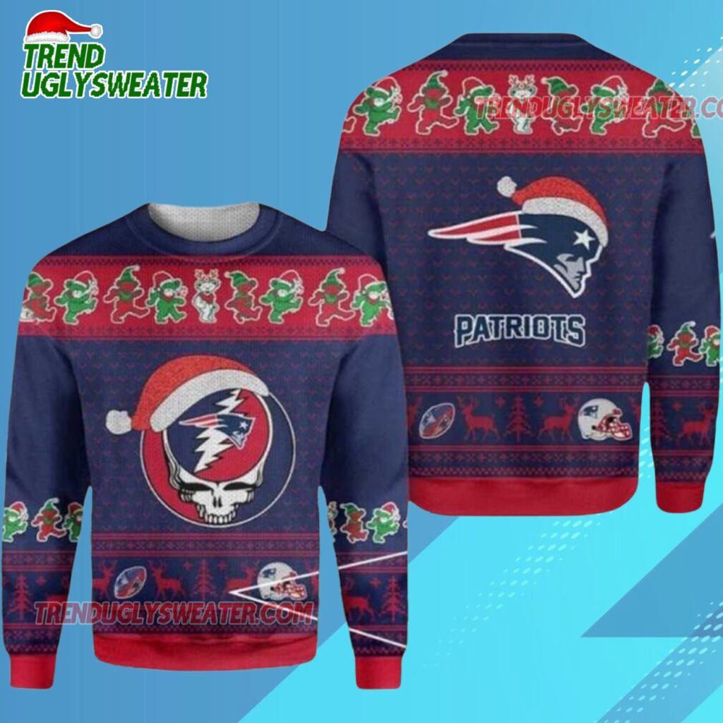 Grateful Dead X Nfl England Patriots Stealie Logo Ugly Christmas Sweater 1