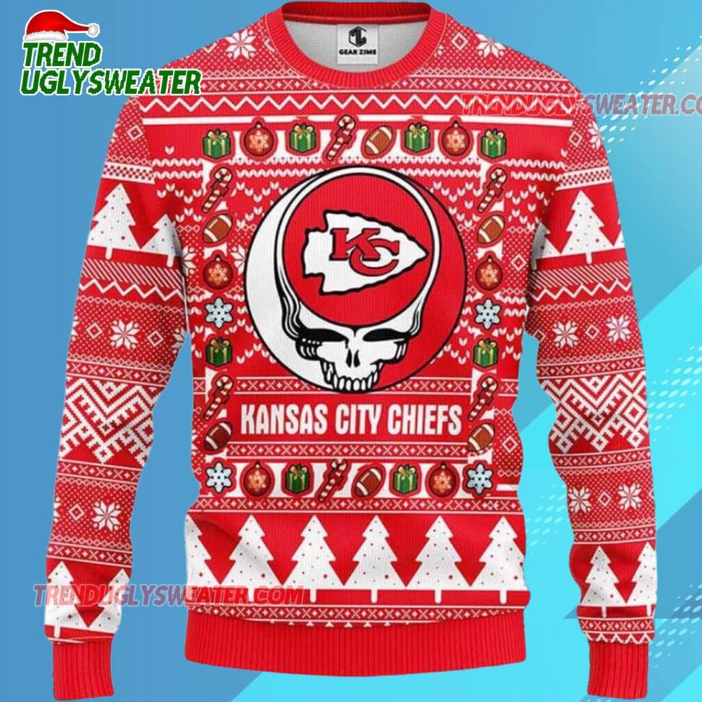 Grateful Dead X Nfl Kansas City Chiefs Stealie Logo Ugly Christmas Sweater 1 Grateful Dead X Nfl Kansas City Chiefs Stealie Logo Ugly Christmas Sweater 2