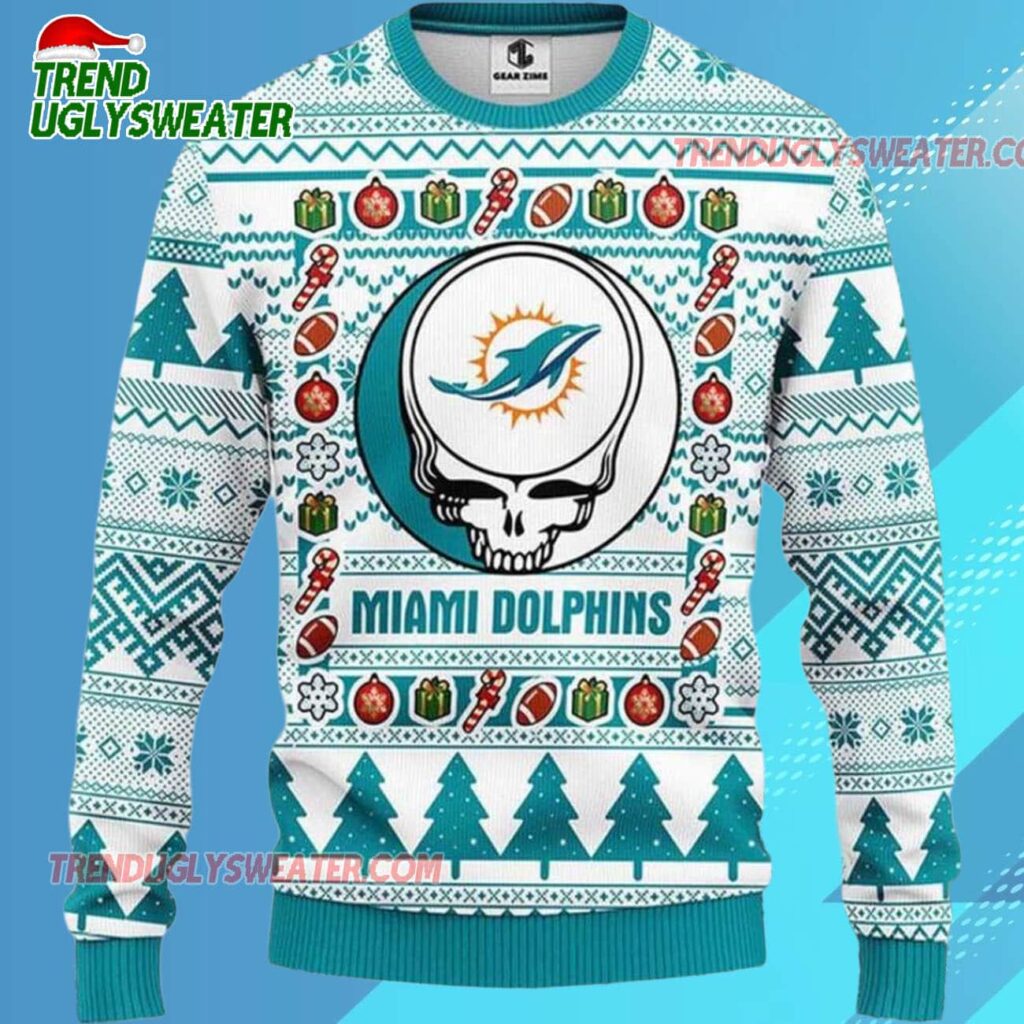 Grateful Dead X Nfl Miami Dolphins Stealie Logo Ugly Christmas Sweater 2