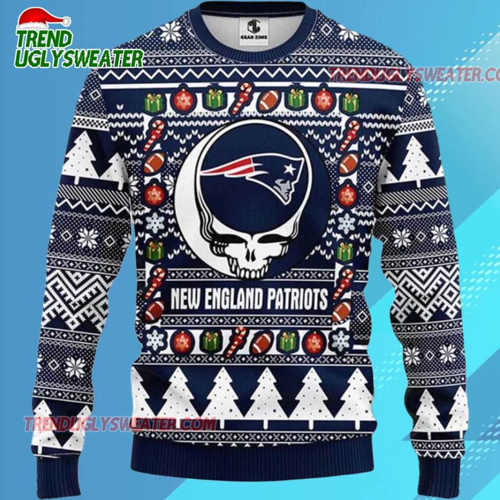 Grateful Dead X Nfl New England Patriots Stealie Logo Ugly Christmas Sweater 1 Grateful Dead X Nfl New England Patriots Stealie Logo Ugly Christmas Sweater 2