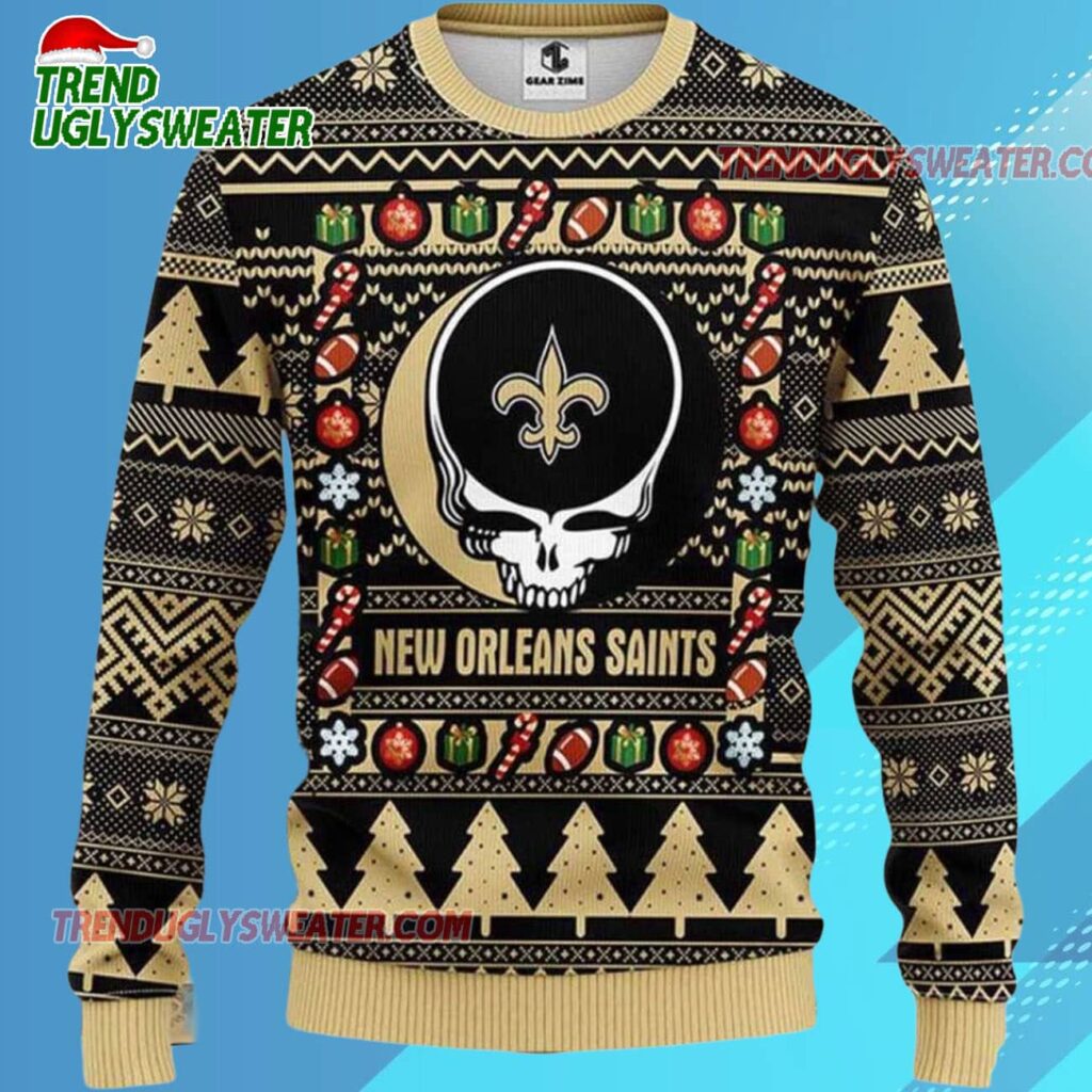 Grateful Dead X Nfl New Orleans Saints Stealie Logo Ugly Christmas Sweater 1