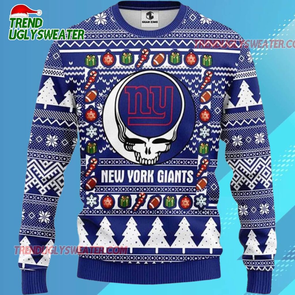 Grateful Dead X Nfl New York Giants Stealie Logo Ugly Christmas Sweater 1 Grateful Dead X Nfl New York Giants Stealie Logo Ugly Christmas Sweater 2