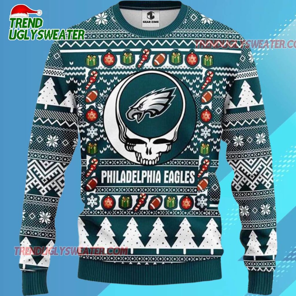 Grateful Dead X Nfl Philadelphia Eagles Stealie Logo Ugly Christmas Sweater 1 Grateful Dead X Nfl Philadelphia Eagles Stealie Logo Ugly Christmas Sweater 2