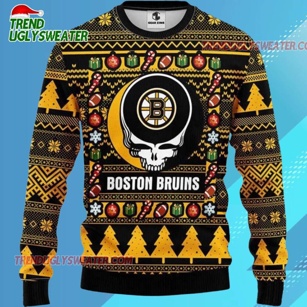 Grateful Dead X Nhl Boston Bruins Stealie Logo Ugly Christmas Sweater 2
