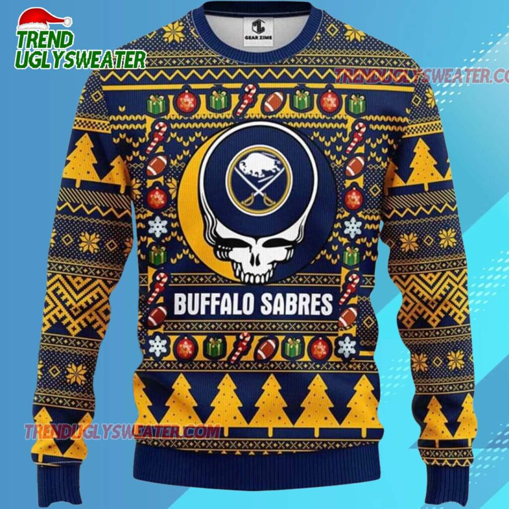 Grateful Dead X Nhl Buffalo Sabres Stealie Logo Ugly Christmas Sweater 1