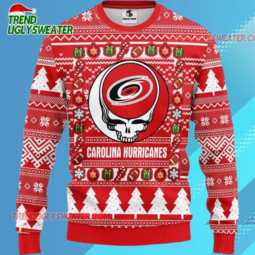 Grateful Dead X Nhl Carolina Hurricanes Stealie Logo Ugly Christmas Sweater 2