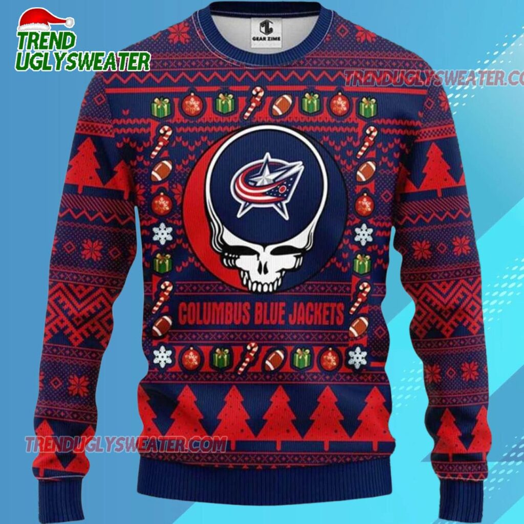 Grateful Dead X Nhl Columbus Blue Jackets Stealie Logo Ugly Christmas Sweater 2