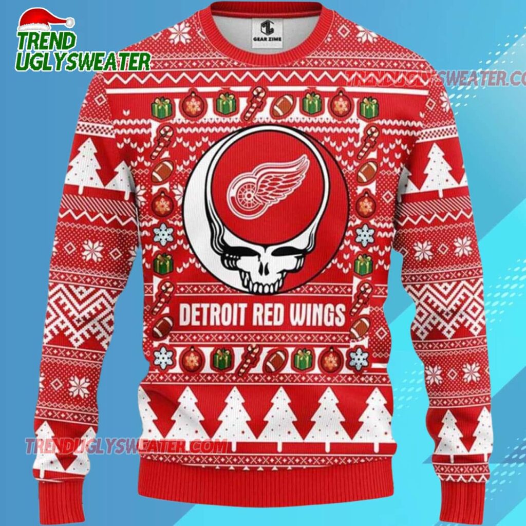 Grateful Dead X Nhl Detroit Red Wings Stealie Logo Ugly Christmas Sweater 1