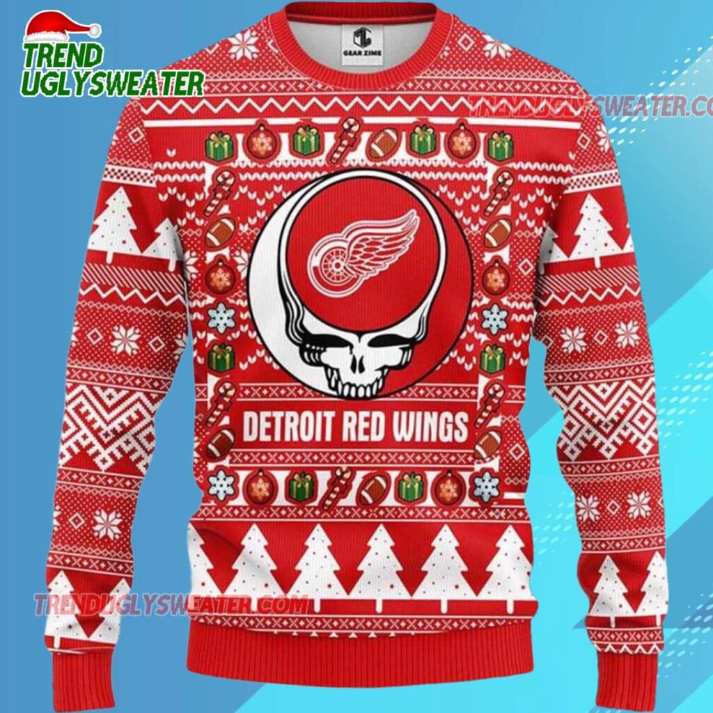 Grateful Dead X Nhl Detroit Red Wings Stealie Logo Ugly Christmas Sweater 2