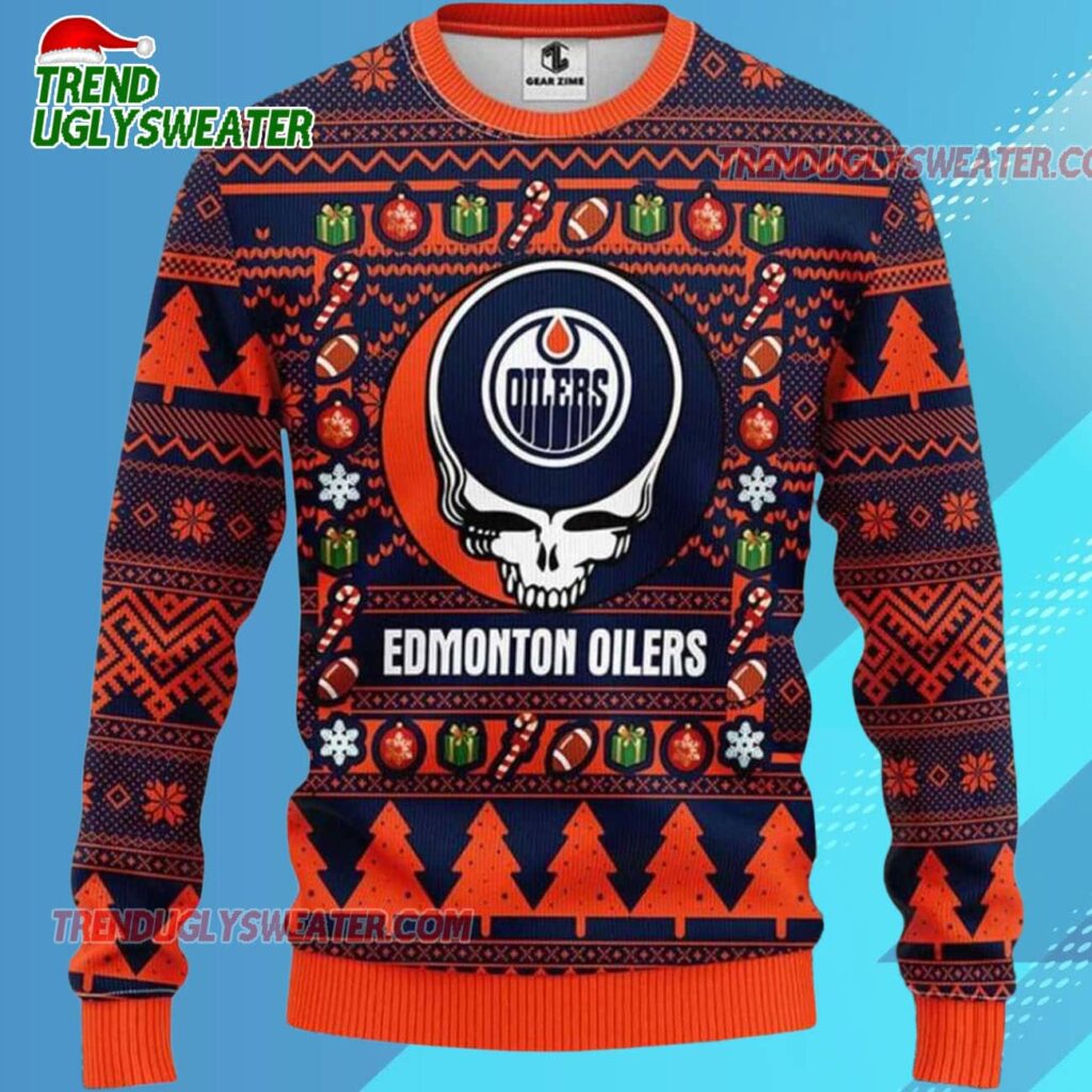 Grateful Dead X Nhl Edmonton Oilers Stealie Logo Ugly Christmas Sweater 2