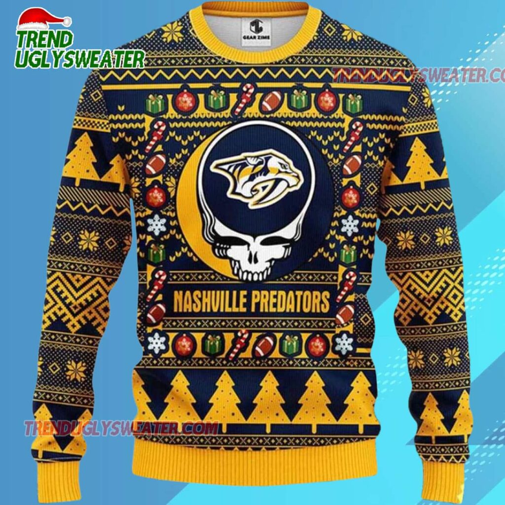 Grateful Dead X Nhl Nashville Predators Stealie Logo Ugly Christmas Sweater 2