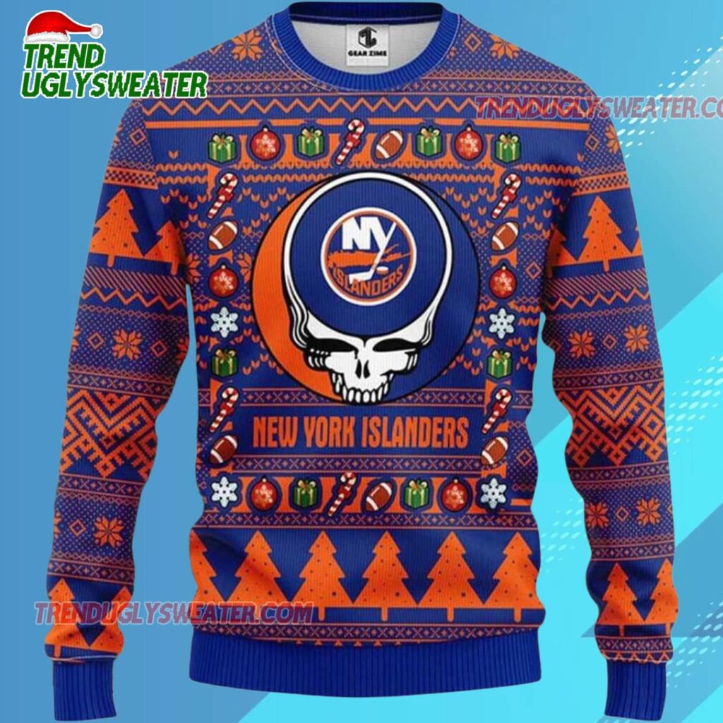 Grateful Dead X Nhl New York Islanders Stealie Logo Ugly Christmas Sweater 1