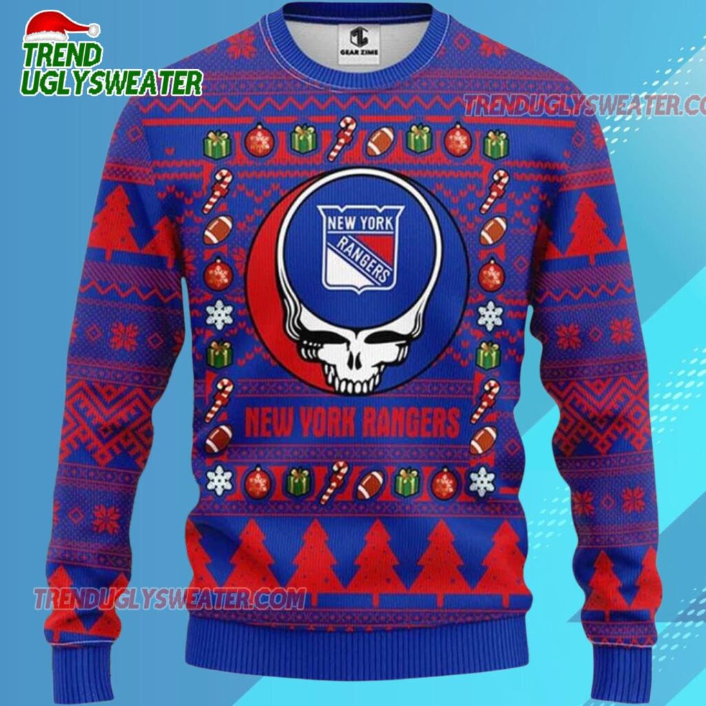 Grateful Dead X Nhl New York Rangers Stealie Logo Ugly Christmas Sweater 1