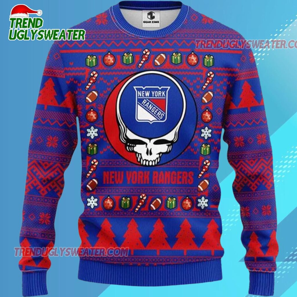 Grateful Dead X Nhl New York Rangers Stealie Logo Ugly Christmas Sweater 2