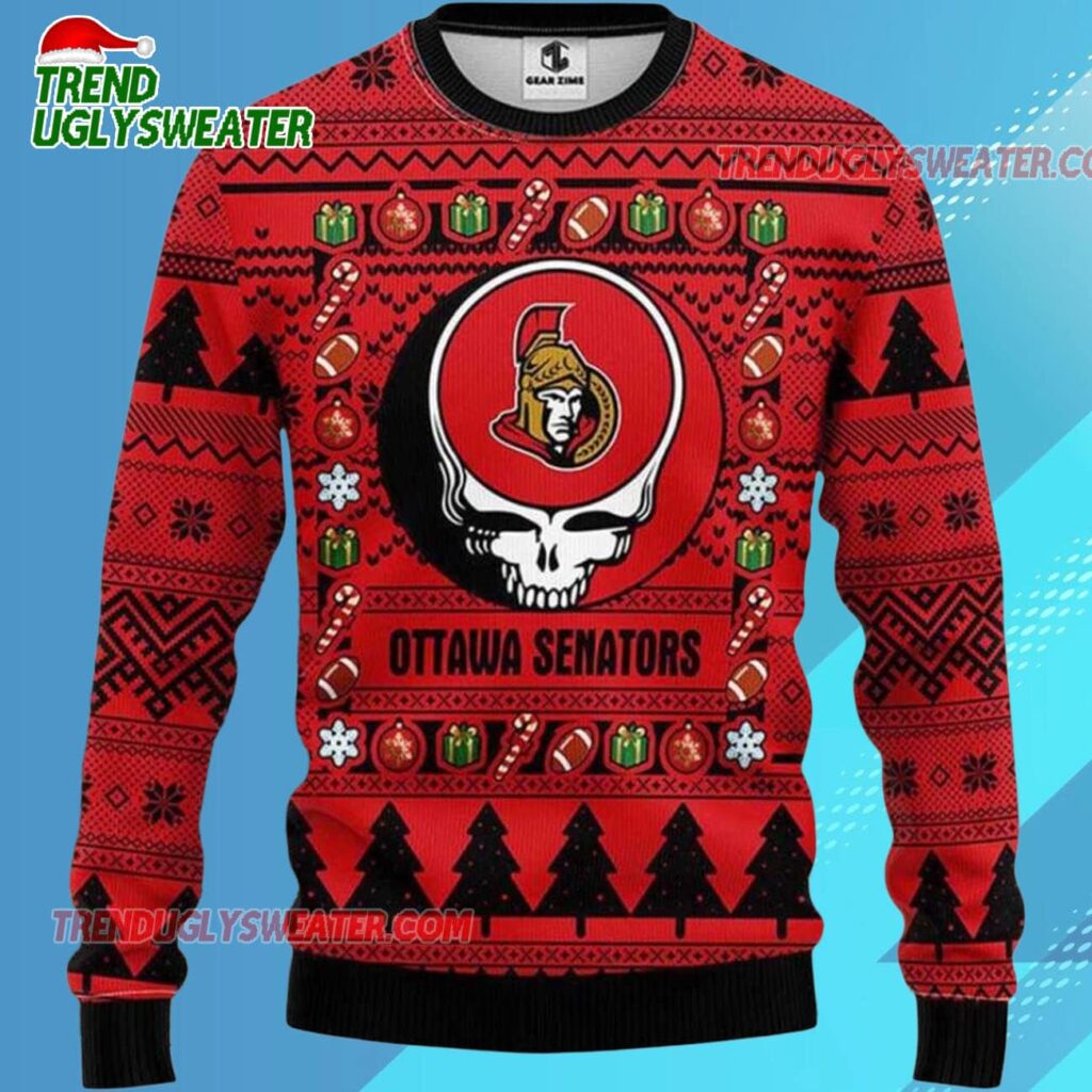 Grateful Dead X Nhl Ottawa Senators Stealie Logo Ugly Christmas Sweater 1