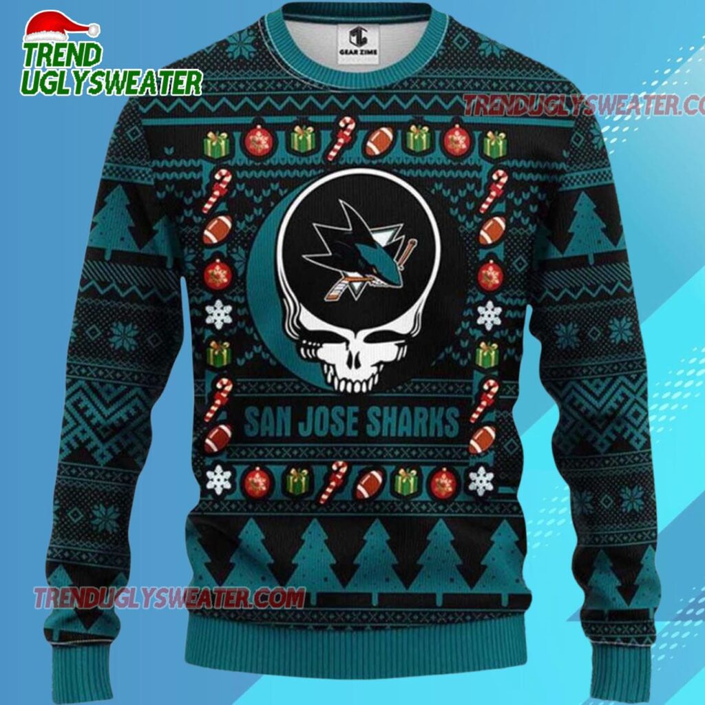 Grateful Dead X Nhl San Jose Sharks Stealie Logo Ugly Christmas Sweater 2