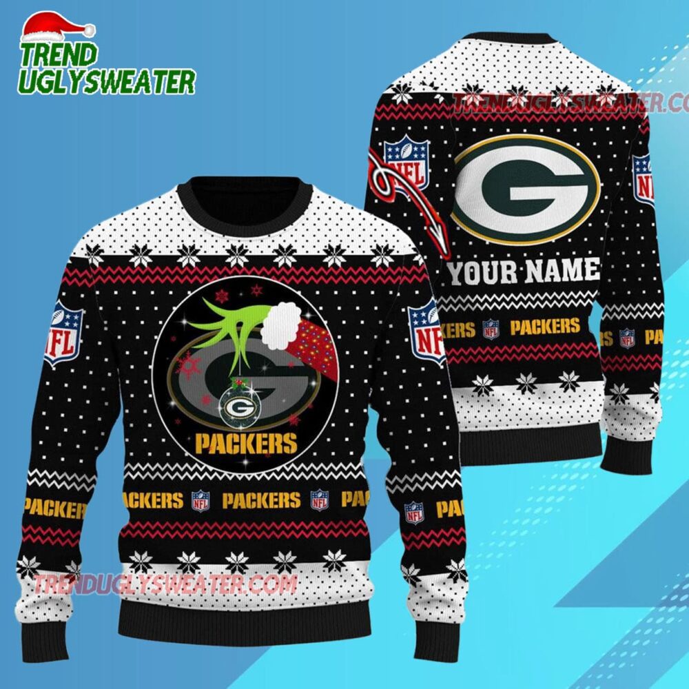 Green Bay Packers Nfl Grinch Hands Personalized Ugly Christmas Sweater