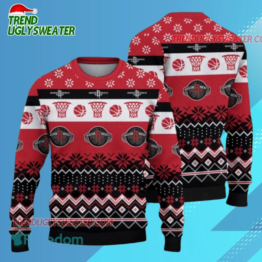 Houston Rockets Festive Court Drive Ugly Christmas Sweater 1