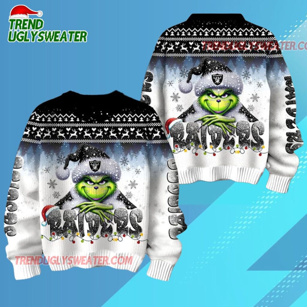 Las Vegas Raiders Nfl X The Grinch 2025 Edition Ugly Christmas Sweater