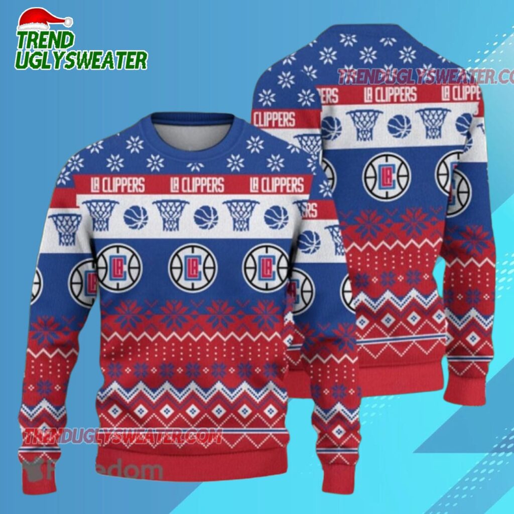 Los Angeles Clippers Hoops Snowflakes Ugly Christmas Sweater 1