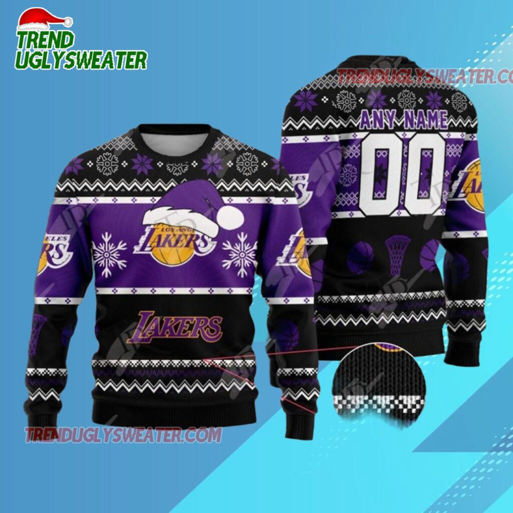 Los Angeles Lakers Snowy Slam Dunk Ugly Christmas Sweater 1