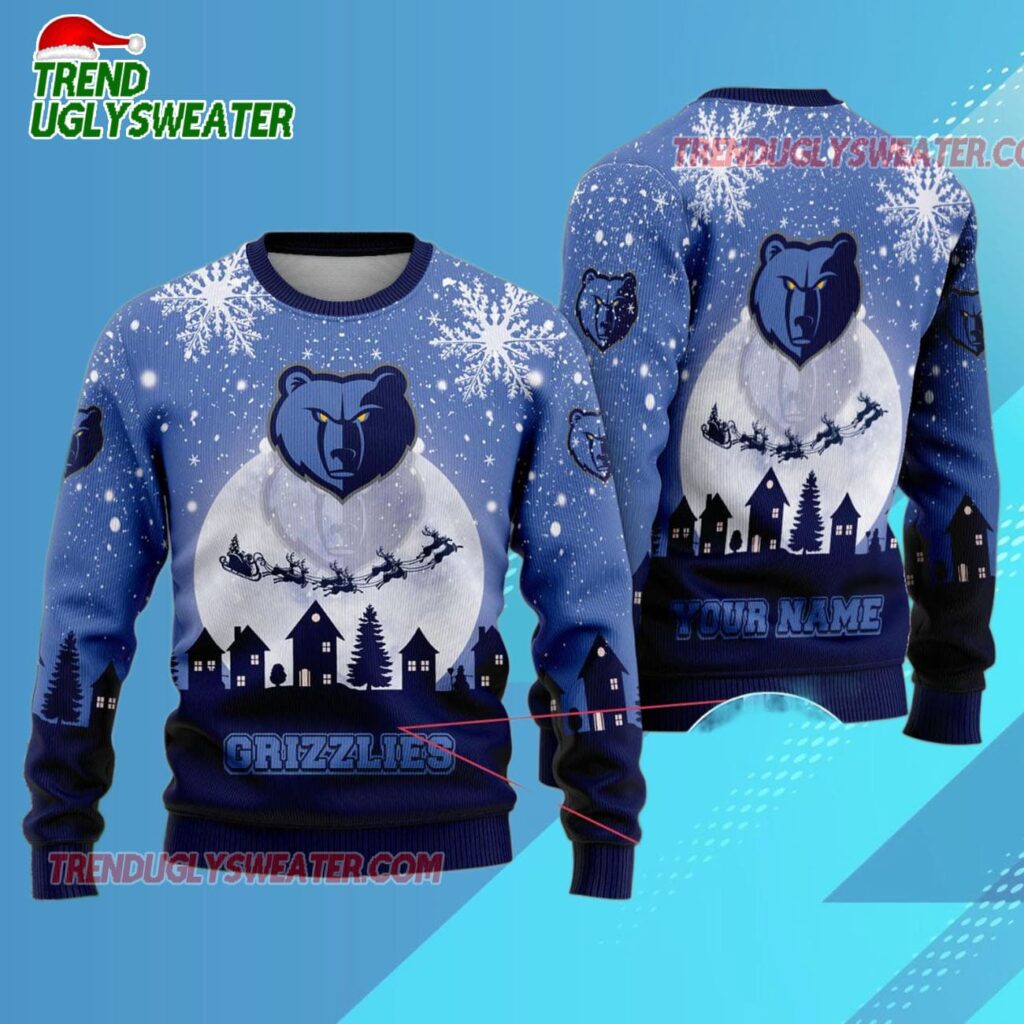 Memphis Grizzlies Sleigh Ride Roar Ugly Christmas Sweater 1