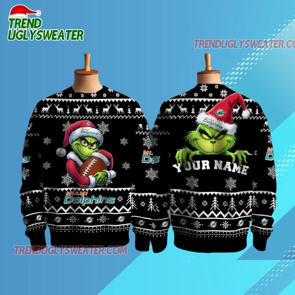 Miami Dolphins 2025 Nfl Grinch Football Personalized Ugly Christmas Sweater