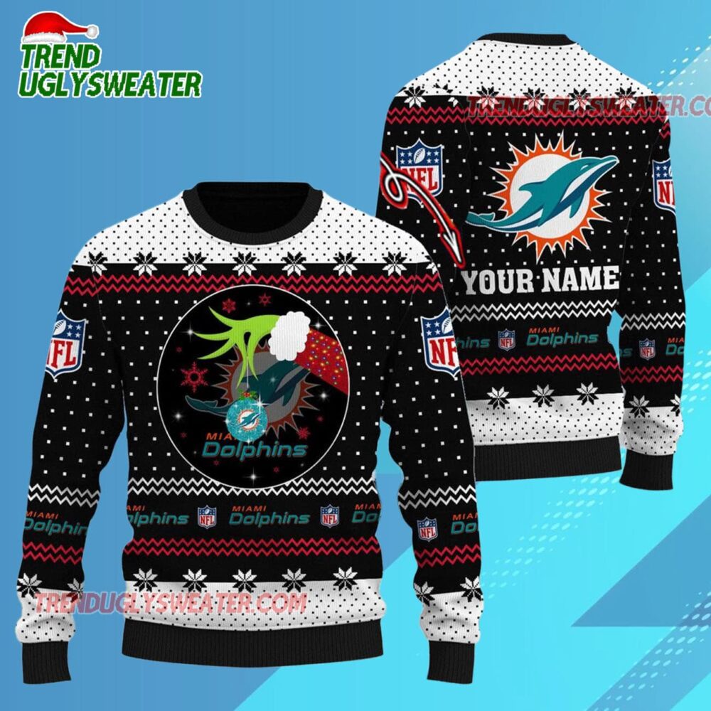 Miami Dolphins Nfl Grinch Hands Personalized Ugly Christmas Sweater