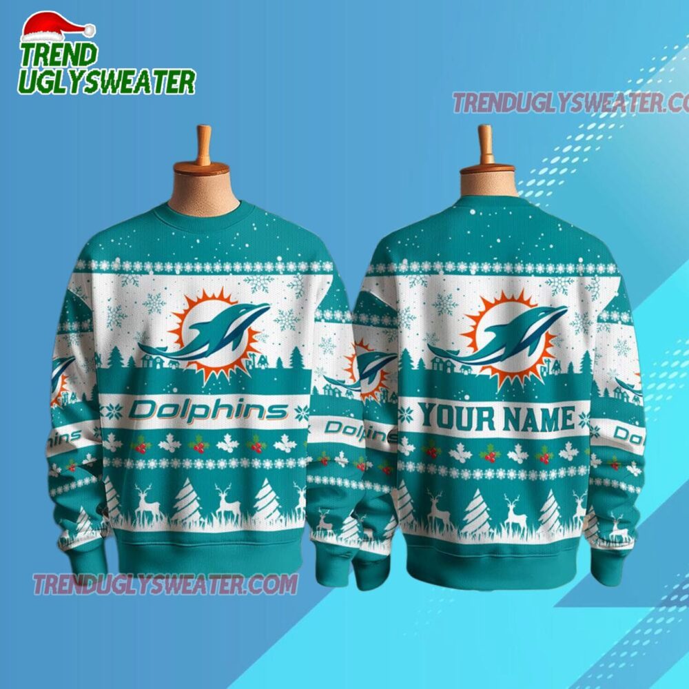 Miami Dolphins Nfl Snow Ugly Christmas Sweater