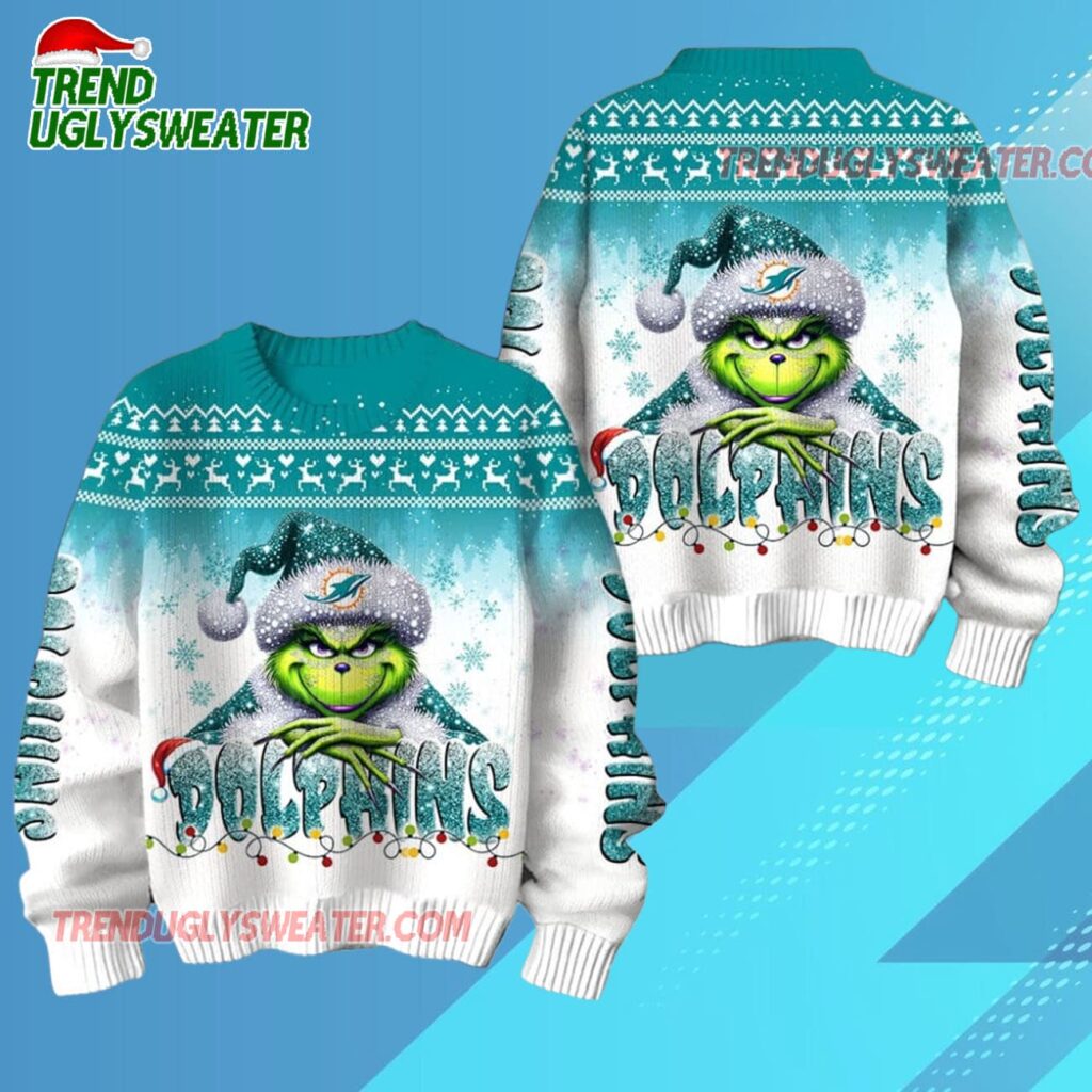 Miami Dolphins Nfl X The Grinch 2025 Edition Ugly Christmas Sweater
