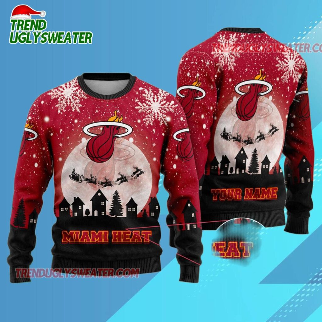 Miami Heat Sleigh Ride Slam Dunk Ugly Christmas Sweater 1