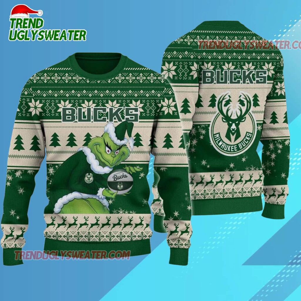 Milwaukee Bucks Grinch Stolen Ugly Christmas Sweater 1