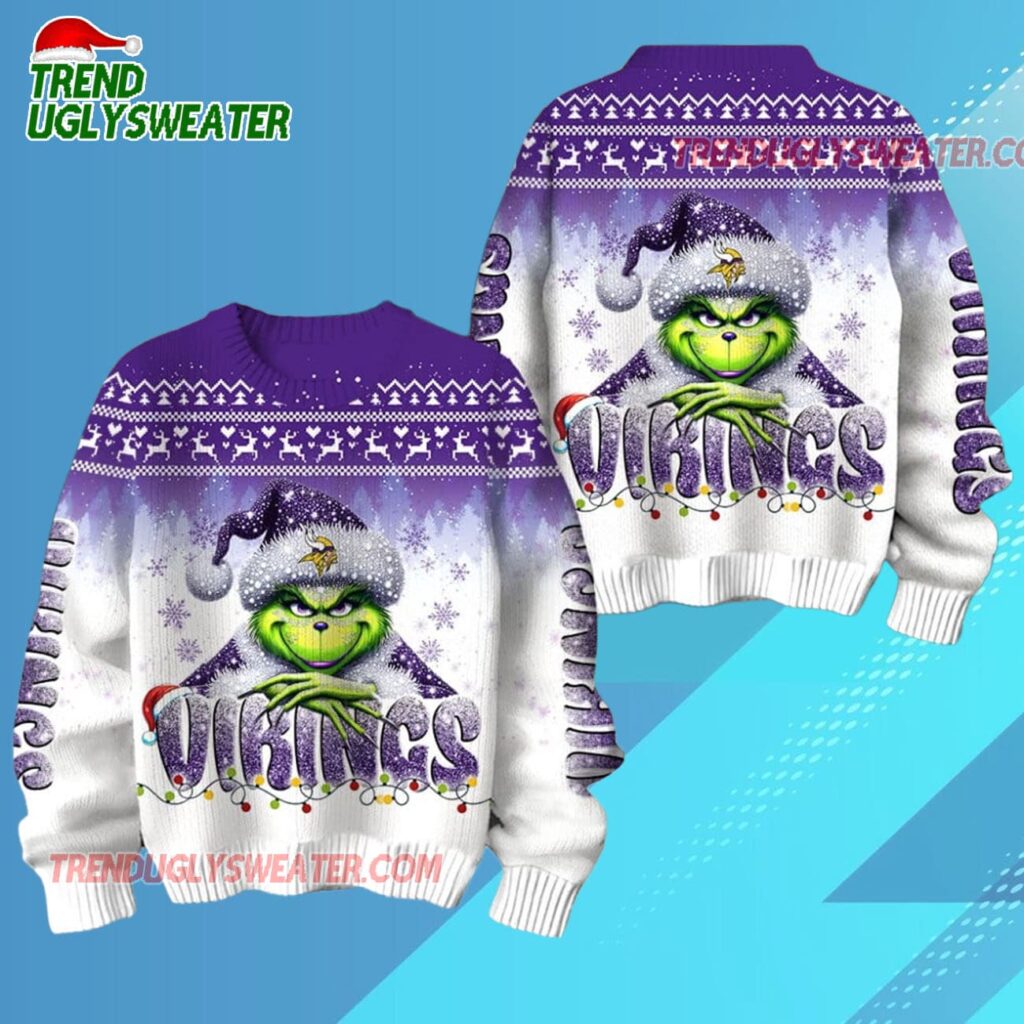 Minnesota Vikings Nfl X The Grinch 2025 Edition Ugly Christmas Sweater