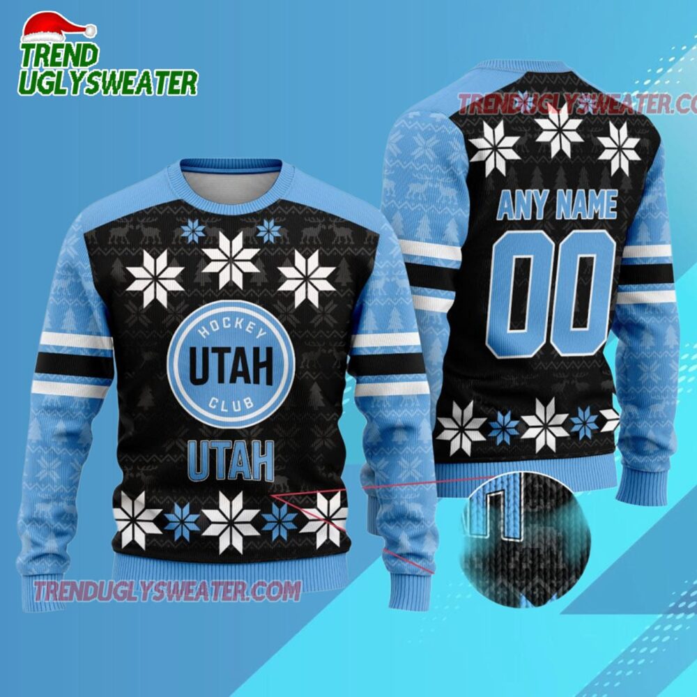 NHL Utah Hockey Club Custom Name And Number Christmas Ugly Sweater