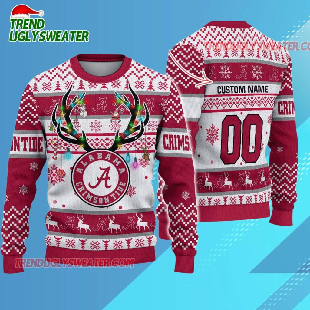 Ncaa Alabama Crimson Tide Special Reindeer Light Ugly Christmas Sweater 1