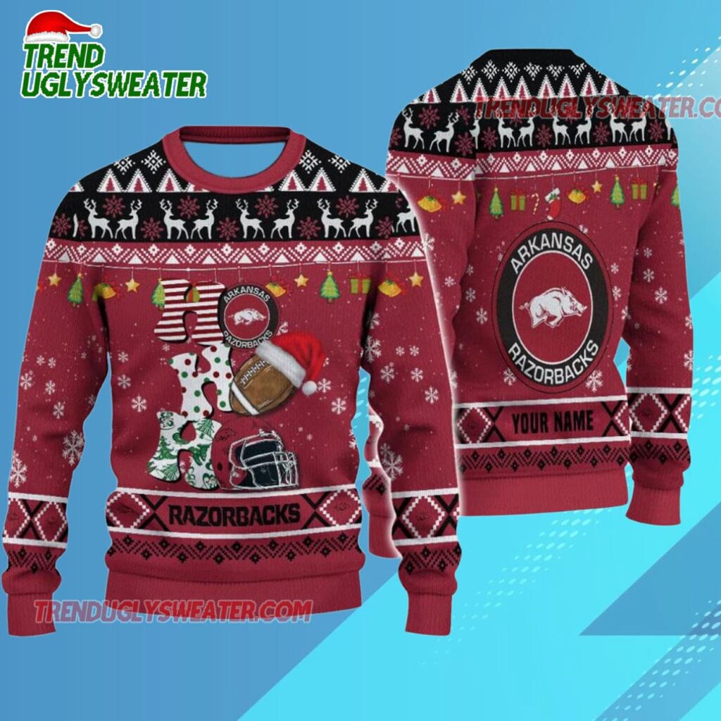 Ncaa Arkansas Razorbacks Football Ho Ho Ho Ugly Christmas Sweater 1