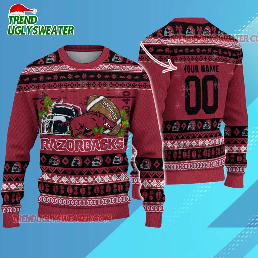 Ncaa Arkansas Razorbacks Logo Team Football Custom Christmas Ugly Sweater 1