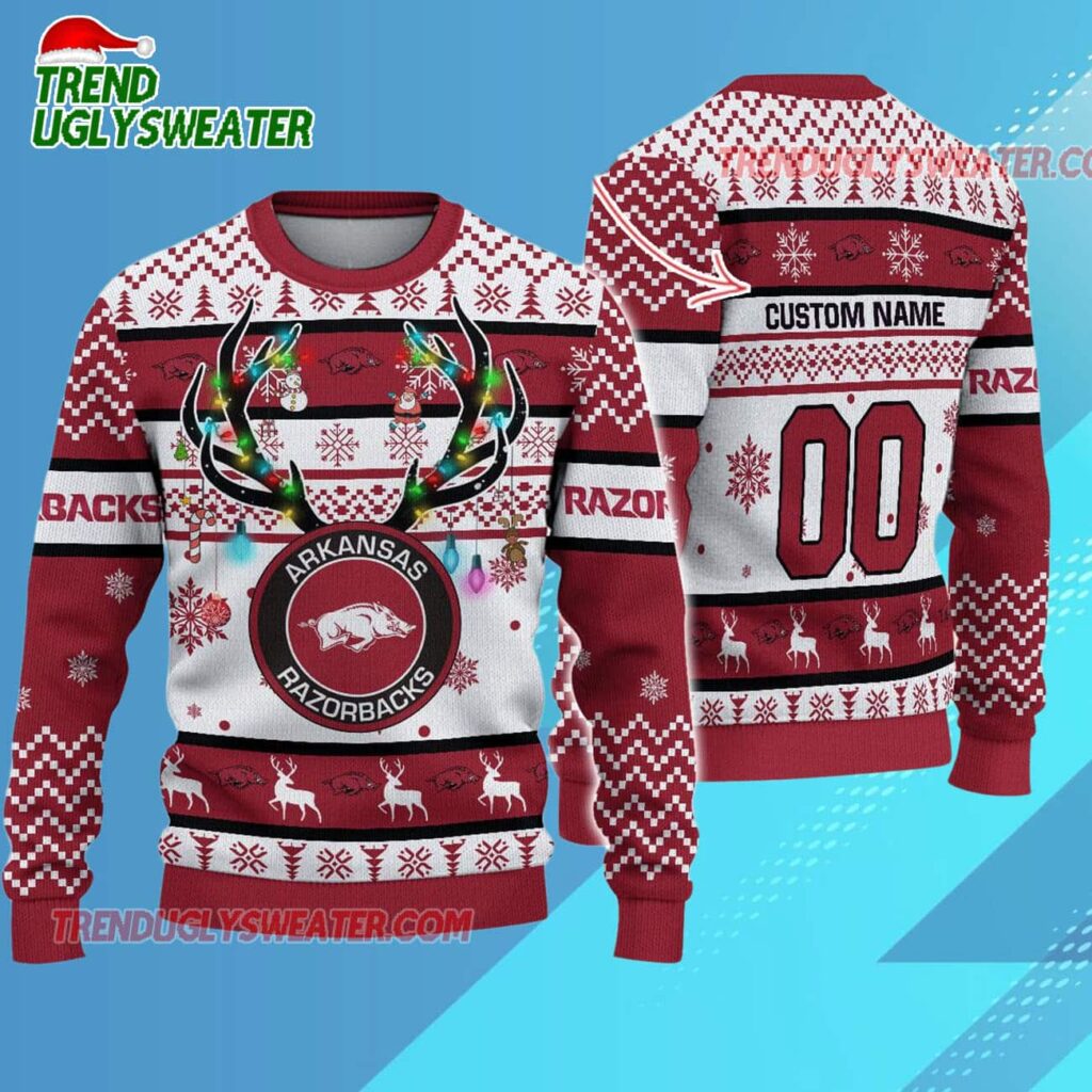 Ncaa Arkansas Razorbacks Special Reindeer Light Ugly Christmas Sweater 1