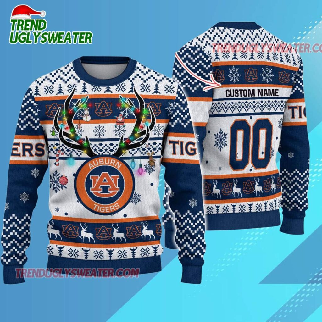 Ncaa Auburn Tigers Special Reindeer Light Ugly Christmas Sweater 1