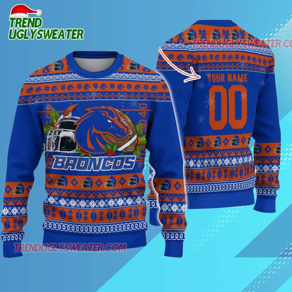 Ncaa Boise State Broncos Logo Team Football Custom Christmas Ugly Sweater 1