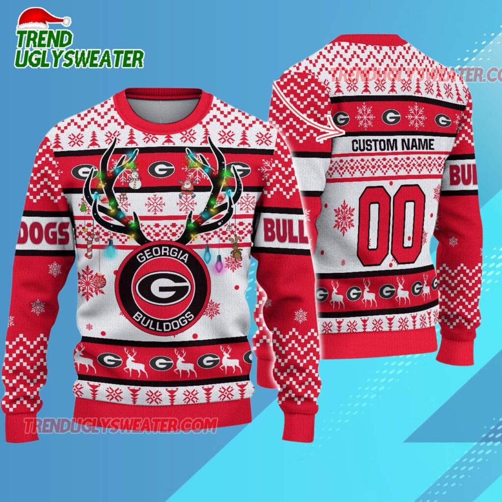 Ncaa Georgia Bulldogs Special Reindeer Light Ugly Christmas Sweater 1