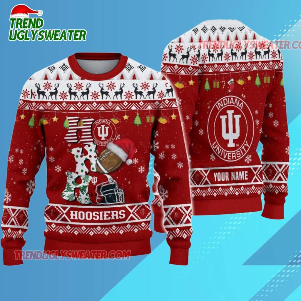 Ncaa Indiana Hoosiers Football Ho Ho Ho Ugly Christmas Sweater 1
